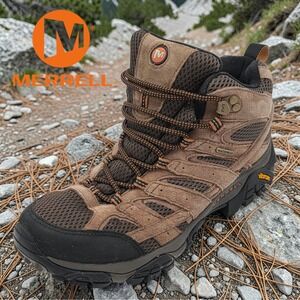 Merrell Moab 2 Mid Waterproof Hiking Boots Mens 9 Brown Suede Vibram Sole Trail